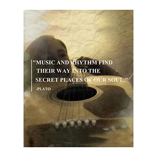 Plato Music & Rhythm Music Quote Wall Art Print, This Ready to Frame Guitar Music Wall Art Poster Print is Good For Music Room, Home, Office, Studio, And Music Class Room Decor, Unframed – 8×10″