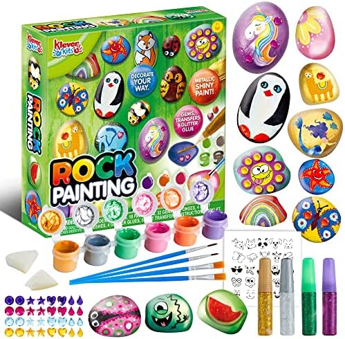 JOYIN 12 Rock Painting Kit, Creativity Arts & Crafts, DIY Supplies, Spring Crafts for Kids, Decorate Your Own Painting Craft, Family Outdoor Indoor Activity, Toddler Birthday Gifts