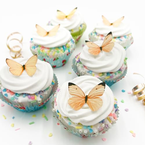 Sugar Robot Edible Butterflies for Cake Decorating – Small Pastel Orange Butterfly Cake Toppers and Cupcake Toppers – Decoration Made in the USA – Premium Crafted (Orange)