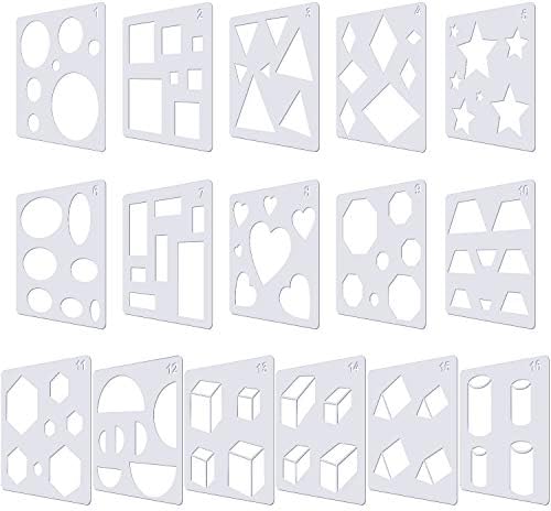 16 Pieces Kids Drawing Stencils Basic Shape Stencils Plastic Drawing Stencil Template Geometry Shape Stencils Reusable DIY Painting Stencils for Kids Girls Boys Gifts Home Classroom Crafts