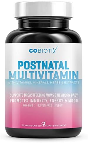 Postnatal Vitamins for Breastfeeding Moms – Lactation Supplement with Organic Herbs, Minerals, Nutrients for New Mothers and Baby – Postpartum Pills for Energy and Mood, Non GMO, Vegan, 60 Capsules