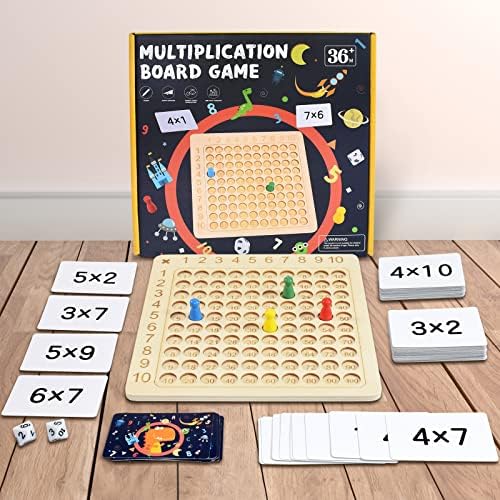 BAKAM Wooden Multiplication Board Math Game for Kids 8-12, Math Manipulatives Set with 100PCS Flash Cards for Kids 6-8 Years Old, Montessori Counting Toy for Boys Girls Preschool Learning