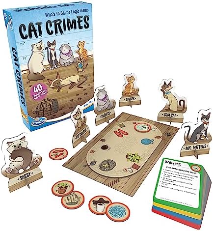 ThinkFun Cat Crimes Brain Game and Brainteaser, for Boys and Girls,1 player, Age 8 and Up – A Smart Game with a Fun Theme and Hilarious Artwork