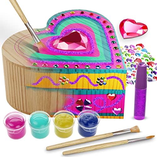 Paint Your Own Wooden Kids Heart Treasure Box Kit – Art Kits for Toddler Girl – Arts and Craft Easter Gifts for Ages 3-6 Year Old Girls – DIY Jewelry Box Toys – Crafts Painting Projects Gift