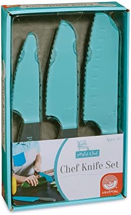 Playful Chef: Safety Knife Set for Kids – 3 Knives Plastic Blades with Serrated Edges – Safe for Little Hands, Ages 5 & up – Dishwasher Safe