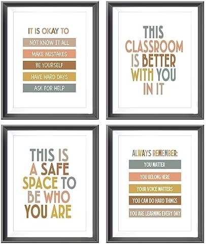 AEHIE Boho Classroom Quotes Mental Health Positive Affirmations Poster Prints for Teens Room Playroom Nursery Classroom Decor,Inspirational Decorations Prints Wall Art Unframed 4pcs 12×16 Inches