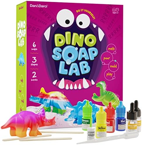 Dan&Darci Dino Soap Making Kit for Kids, Dinosaur Science Toys Kits, Gifts for Kids All Ages, DIY Activities Craft Kits – Art Crafts Gift Set for Boys and Girls, Kid Age 3 4 5 6 7 8 12 Year Old Boy