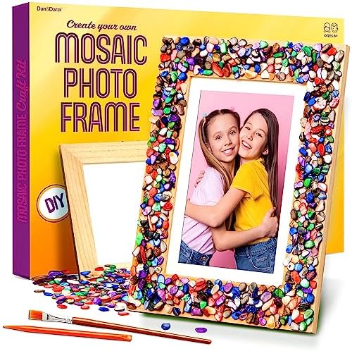 Dan&Darci DIY Mosaic Picture Frame Kit for Kids – Arts and Craft Kits for Girls & Boys – Crafts for 6-14 Year Old – Photo Birthday Gifts for Ages 6, 7, 8, 9, 10, 11, 12, Gift for Teens, Tweens, 6-8,