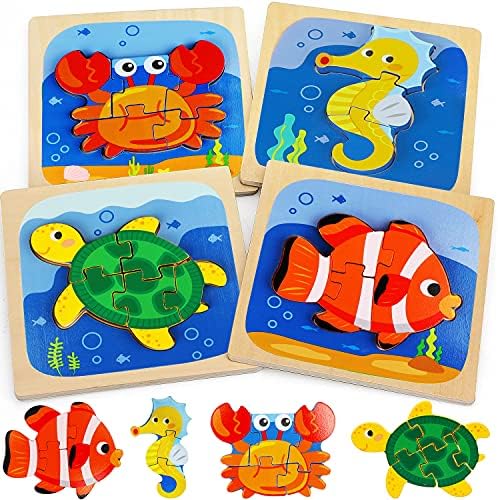 TOY Life 4 Piece Wooden Puzzles for Toddlers 1-3, Puzzles for Toddlers 2-4, Montessori Puzzles for 1 Year Old, Wood Puzzles for Toddlers 1-3, 1 Year Old Puzzle, Puzzles for 2 Year Olds