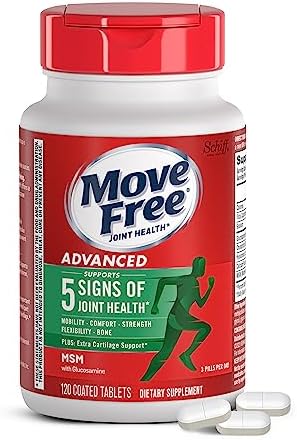 Move Free Advanced Glucosamine Chondroitin MSM Joint Support Supplement, Supports Mobility Comfort Strength Flexibility & Bone – 120 Tablets (40 servings)