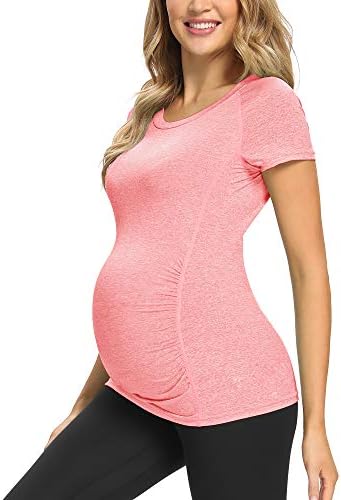 GLAMIX Women’s Maternity Active Tops Short Sleeve Yoga Shirts Workout Athletic Pregnancy Clothes