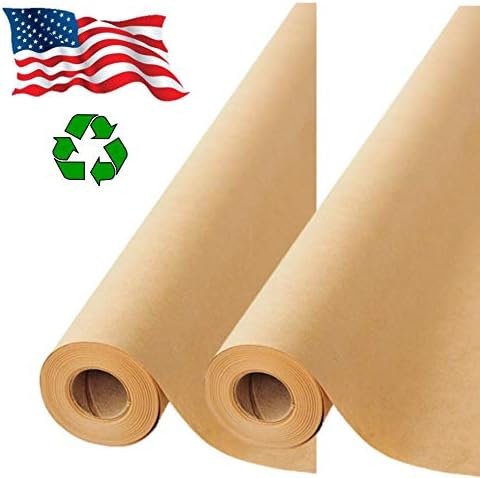 2 Rolls Pack – Brown Kraft Paper Made in USA 17.75” x 1200” Per Roll (200 feet) Ideal for Gift Wrapping, Art, Craft, Packing, Shipping, Floor Covering, Dunnage, Table Runner, 100% Recycled Material