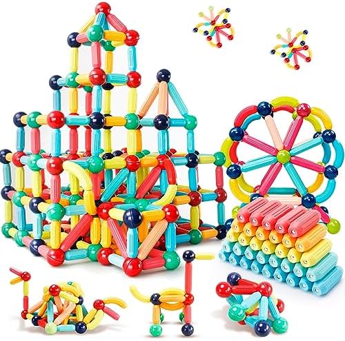 Magnetic Building Blocks STEM Educational Toy for Kids Montessori Learning Sticks and Balls, Sensory Activities Toys for Toddlers, Gift for Boys and Girls Preschool