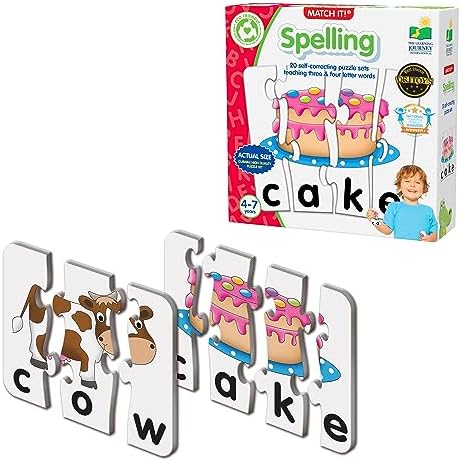 The Learning Journey: Match It! – Spelling – 20 Piece Self-Correcting Spelling Puzzle for Three and Four Letter Words with Matching Images – Learning Toys for 4 Year Olds – Award Winning Toys