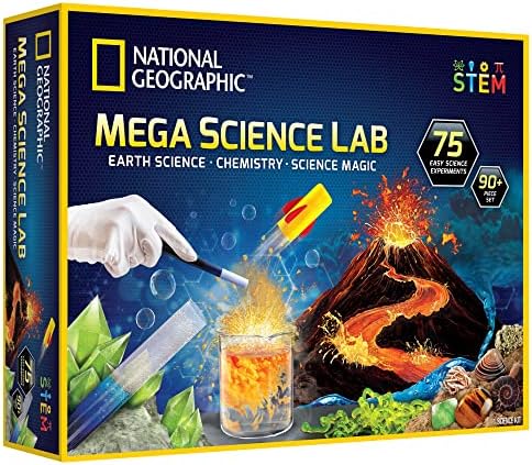 NATIONAL GEOGRAPHIC Mega Science Lab – Science Kit for Kids with 75 Easy Experiments, Featuring Earth Science, Chemistry Set, and Science Magic STEM Projects for Boys and Girls (Amazon Exclusive)