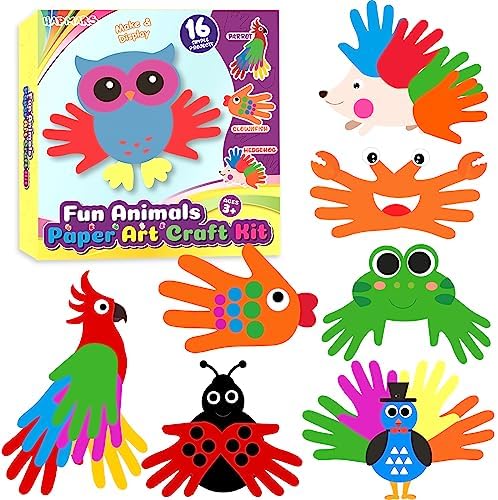 Animal Paper Art Craft Kit for Kid, 16 pcs Make Your own Craft Projects for Boys Girls Kid Age 3 4 5 6 7 8, DIY Art Supplies Activities Party Favor Gifts for Birthday Christmas