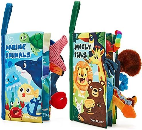 hahaland Baby Books 0-6 Months – 2PCS Baby Toys 0-6 Months Baby Toys 6-12 Months – Touch & Feel Tummy Time Books, Baby Boy Gifts, 3 6 9 Month Old Toys