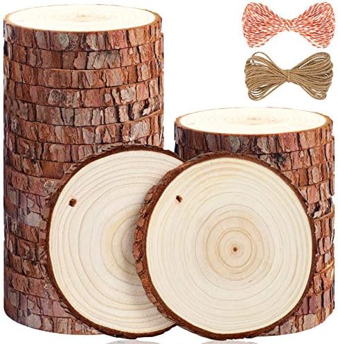 5ARTH Natural Wood Slices – 30 Pcs 3.5-4 inches Craft Unfinished Wood kit Predrilled with Hole Wooden Circles for Arts Wood Slices Christmas Ornaments DIY Crafts