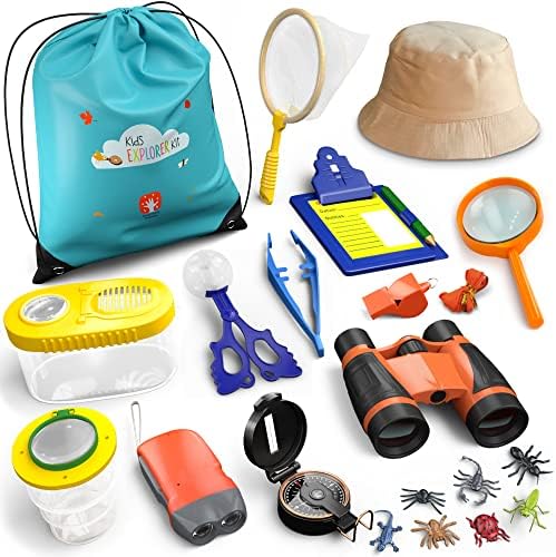 Kids Bug Catching Kit – 22 Pcs Kids Outdoor Explorer Kit, Nature Exploration Toys, Bug Catcher Container with Binoculars, Compass, Magnifying Glass, Flashlight, Toys, Gift for Kids