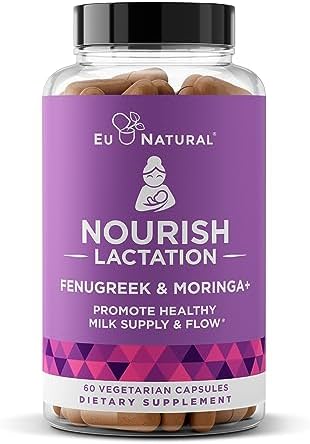 Nourish Lactation Supplement – Postpartum Support for Healthy Milk Flow & Production – Fenugreek Capsules for Women with Goat’s Rue, Milk Thistle, Fennel Seed & Organic Moringa, 60 Vegan Soft Capsules