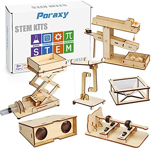 Poraxy 6 in 1 STEM Kits, Science Experiment Projects for Kids Ages 8-12, Educational 3D Wooden Puzzles Crafts Building Kits, Toys for Age 8-13, Gifts for Boys and Girls 8 9 10 11 12 13 Years Old