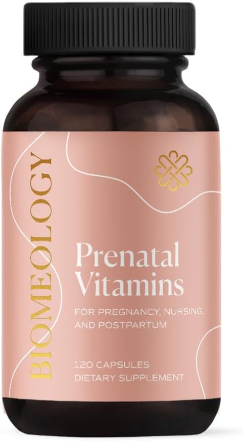 Biomeology Prenatal Vitamins – Methylated Pregnancy Multivitamin with Bioavailable Nutrients – Mom & Baby Nutrition, Fetal Development w Methylfolate, Choline, Zinc, Vitamin D (120 Capsules)