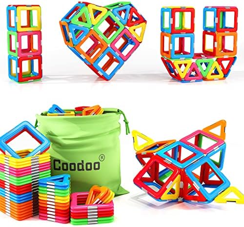 Coodoo Upgraded Magnetic Blocks Tough Tiles STEM Toys for 3+ Year Old Boys and Girls Learning by Playing Games for Toddlers Kids, Compatible with Major Brands Building Blocks – Starter Set