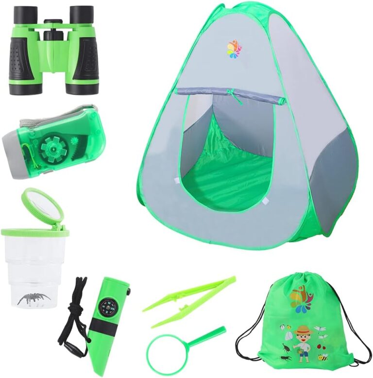 Kids Camping Tent Set, 8PCS Children’s Camping Kit Toys with Pop-Up Play Tent and Camping Toys Kids Explorer Kit, Camping Nature Equipment Tools Adventure Gift Set for Boys and Girls