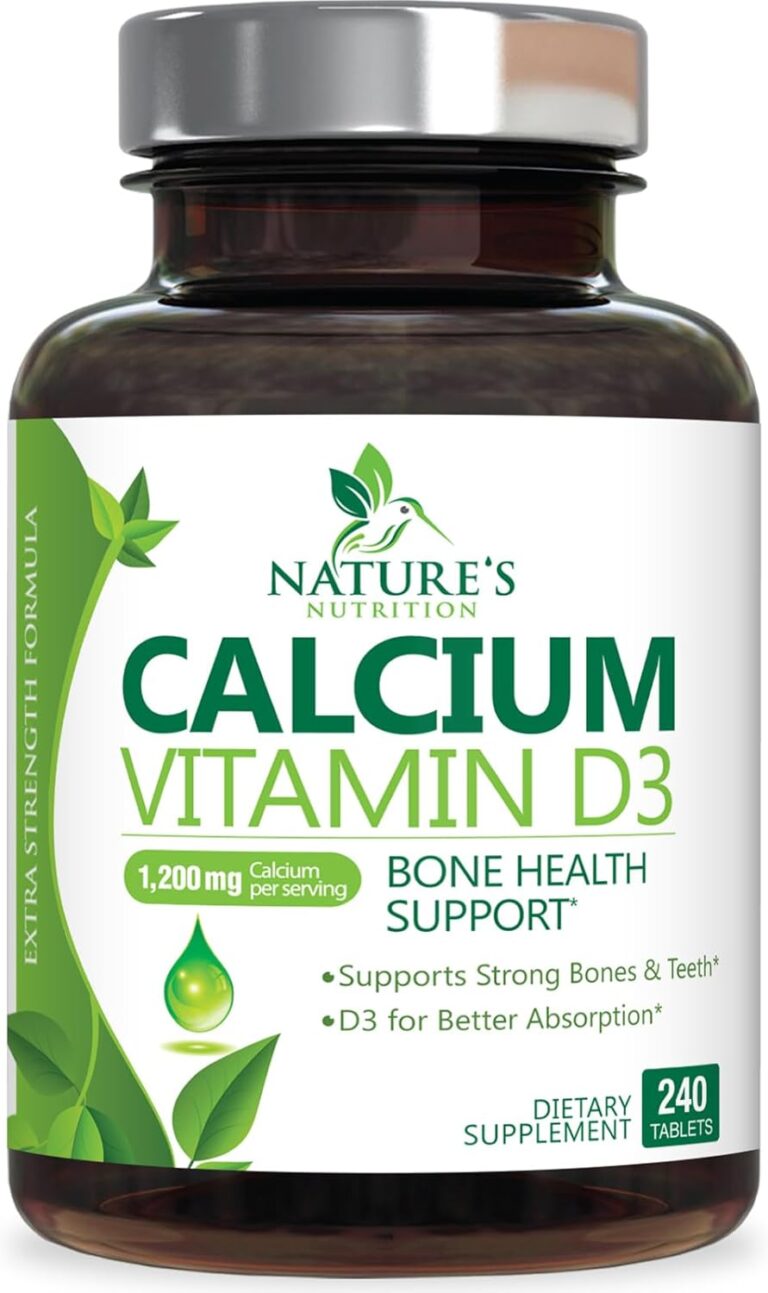 Calcium 1200 mg Plus Vitamin D3, Bone Health & Immune Support – Nature’s Calcium Supplement with Extra Strength Vitamin D for Extra Strength Carbonate Absorption Dietary Supplement – 240 Tablets