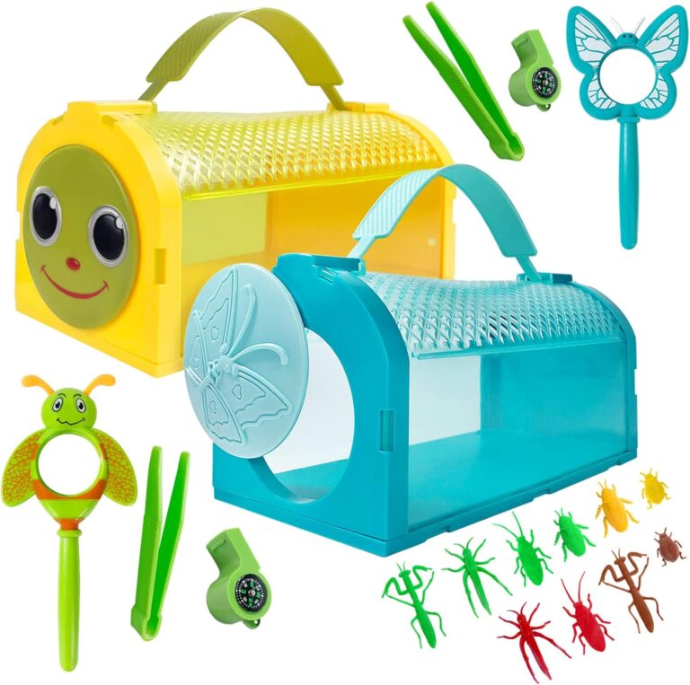 Bug Catcher Kit, Outdoor Toy Gift for 3 4 5 6 7 8+ Year Old Boys Girls Kids, 2 Pcs Critter Cage Butterfly, Outdoor Explorer Kit with Whistles for Backyard Exploration