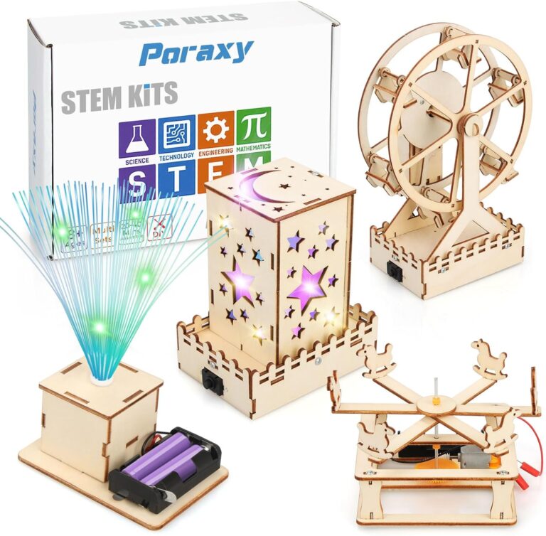 Poraxy 4 in 1 STEM Kits for Kids Age 8-10, Science STEM Projects for Kids Age 8-12, 3D Puzzles, Educational Craft Building Toys, Christmas Birthday Gifts for Girls Boys 6 7 8 9 10 11 12 13 Year Old