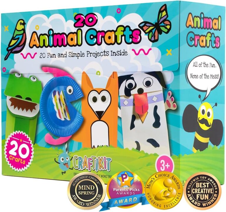 Craftikit® 20 Award-Winning Toddler Arts and Crafts for Kids Ages 4-8 Years, All-Inclusive Animal Craft Kits, Fun Toddler Crafts Box for Girls, Boys, Organized Preschool Art Supplies and Projects