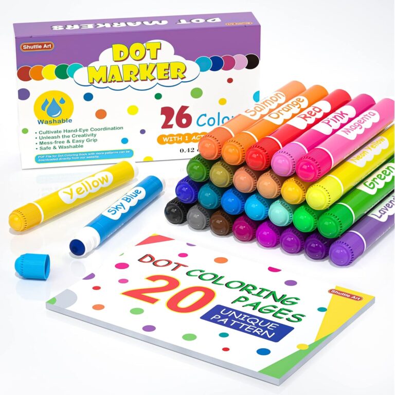 Shuttle Art Washable Dot Markers 26 Colors with Free Activity Book, Fun Art Supplies for Kids Toddlers and Preschoolers, Non Toxic Water-Based Paint Daubers, Dot Art Markers