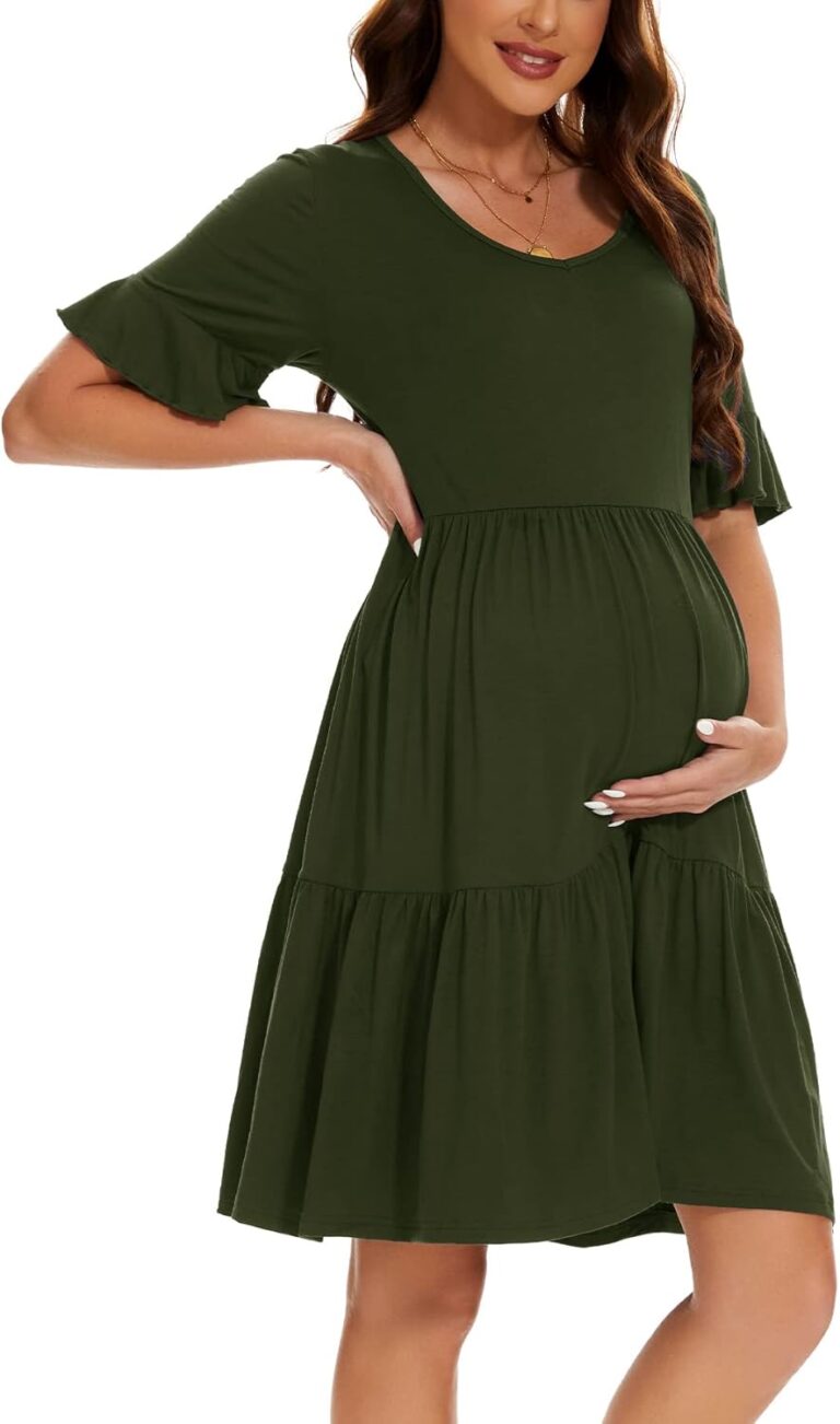 Smallshow Women’s Maternity Dress Ruffle Short Sleeve Pregnancy Clothes Summer