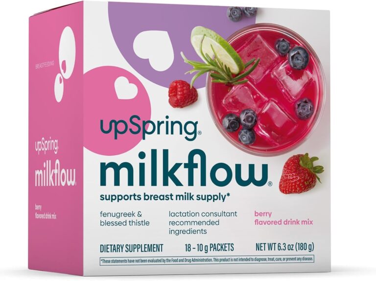 UpSpring Milkflow Lactation Supplement Drink Mix – Milk Lactation Supplement to Support Breast Milk Production with Fenugreek and Blessed Thistle, Berry Flavor, 18 Servings