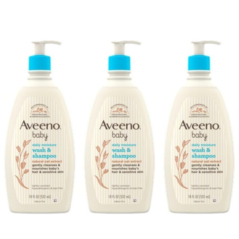 Aveeno Baby Daily Moisture Gentle Body Wash & Shampoo with Oat Extract, 2-in-1 Baby Bath Wash & Hair Shampoo, Tear- & Paraben-Free for Hair & Sensitive Skin, Lightly Scented, 18 fl. oz