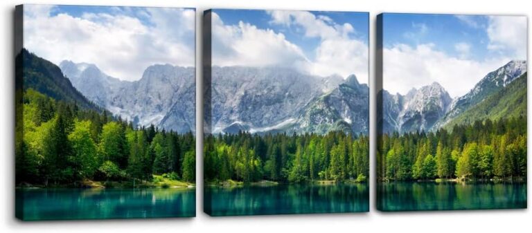 3 Pieces Nature Scenery Wall Art Decor Beautiful Landscape with Turquoise Lake Forest and Mountains Pictures Painting Print on Canvas Modern Artwork Stretched Framed Ready to Hang – 12″x16″x3 Panel