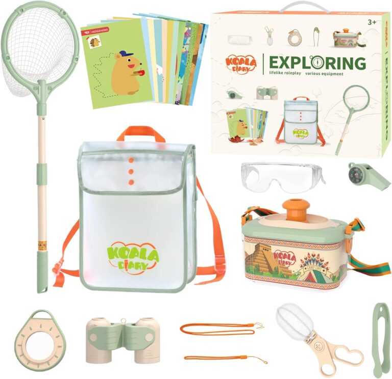 Kids Outdoor Explorer Kit – Bug Catcher Kit with Binoculars, Butterfly Net, Magnifying Glass, Insect Catcher, Backpack, Goggles, Kids Camping Gear Outside Adventure Nature Toy for Boys Girls Age 5 6