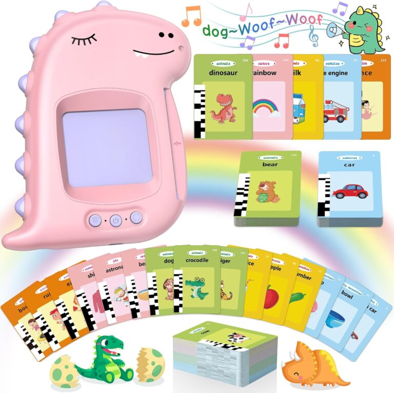 FLUESTON Toddler Toys Talking Flash Cards, Learning Toys for 1 2 3 4 5 Year Old Girls Boys, Kids Gifts Dinosaur Educational Montessori Pocket Speech Therapy 224 Sight Words Autism Sensory Toys