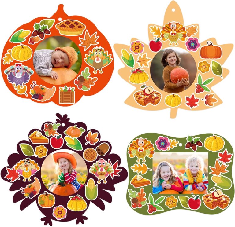 WorldBazaar Thanksgiving Photo Frame Craft Kits for Kids 12 Sets Fall Picture Frame Craft Kits Autumn Seasonal Decoration Party Activity