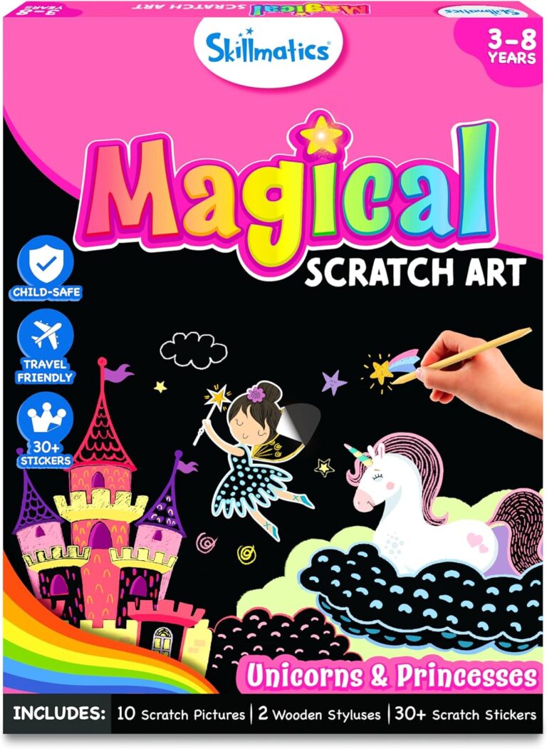 Skillmatics Magical Scratch Art Book for Kids – Unicorns & Princesses, Craft Kits & Supplies, DIY Activity & Stickers, Gifts for Toddlers, Girls & Boys Ages 3, 4, 5, 6, 7, 8