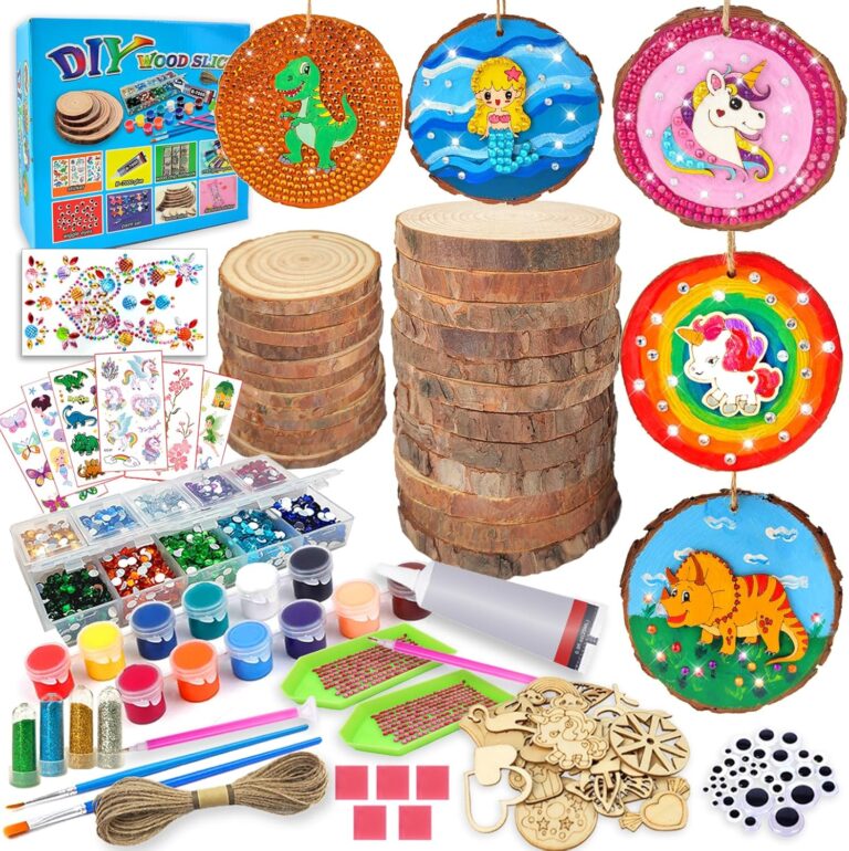 7July Wooden Arts and Crafts Kits for Kids Kids Boys Girls Age 6-12 Years Old,Wood Slices with Gem Diamond Painting Sets-Little Children’s Art & Craft Gifts