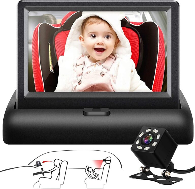 Baby Car Mirror, 4.3” HD Night Vision Function Car Mirror Display, Safety Car Seat Mirror Camera Monitored Mirror with Wide Crystal Clear View, Aimed at Baby, Easily Observe The Baby’s Move