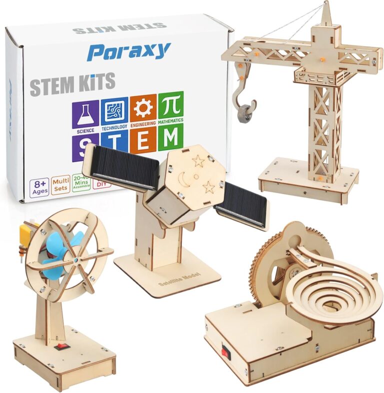 Poraxy 4 in 1 STEM Kits, STEM Projects for Kids Ages 8-12, Assembly 3D Wooden Puzzles, Building Toys, Educational Science Craft Model Kit, Gift for Boys and Girls 8 9 10 11 12 Years Old, Marble Run