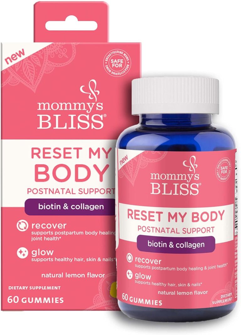 Mommy’s Bliss Postnatal Support Reset My Body Gummies with Biotin & Collagen, Supports Postpartum Energy, Healing & Joint Health + Hair, Skin & Nails Health, Gluten Free, 60 Gummies (30 Servings)