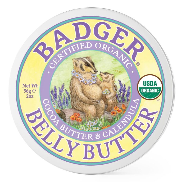 Badger – Belly Butter, Cocoa Butter & Calendula, Certified Organic Belly Butter, Vitamin E Belly Butter, Coconut Oil Belly Butter, Pregnant Belly Butter for Stretched Skin, 2 oz