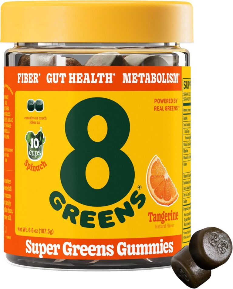 8Greens Fiber Super Greens Gummies | Fiber, Gut Health, Metabolism. Digestive Health, Boost Immune System & Digestive Health with 8 Real Greens – Non-GMO Formula, Gummy, Tangerine Flavor, 50 Count