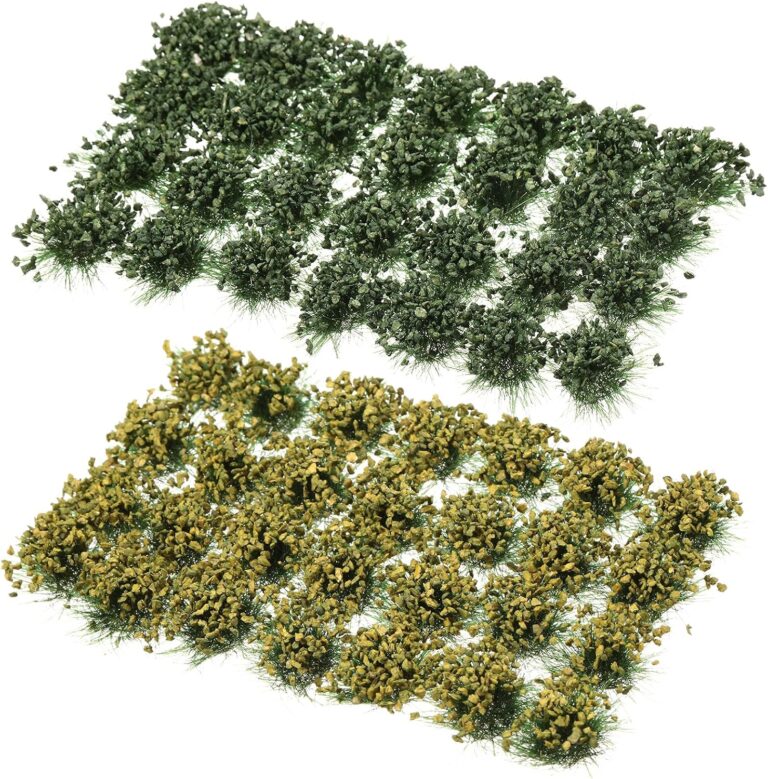 Honoson 56 Pieces Static Grass Tuft Model Bushy Tufts Lowland Shrubs Tuft Terrain Model Kit Resin Static Scenery for Train Landscape Railway Artificial Grass Modeling (Green, Reddish Brown)