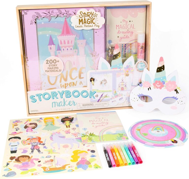 Story Magic Storybook Maker by Horizon Group USA, Create Your Own Stories, Hardcover Storybook, Includes Stickers, Markers, Punch Outs, Unicorn Mask, 200+ Storytelling Materials, Perfect for Ages 4+