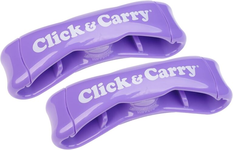 Click & Carry Grocery Bag Carrier, 2 Pack, Purple – As seen on Shark Tank, Soft Cushion Grip, Hands Free Grocery Bag Carrier, Plastic Bag Holder, Haul Sports Gear, Click and Carry with Ease